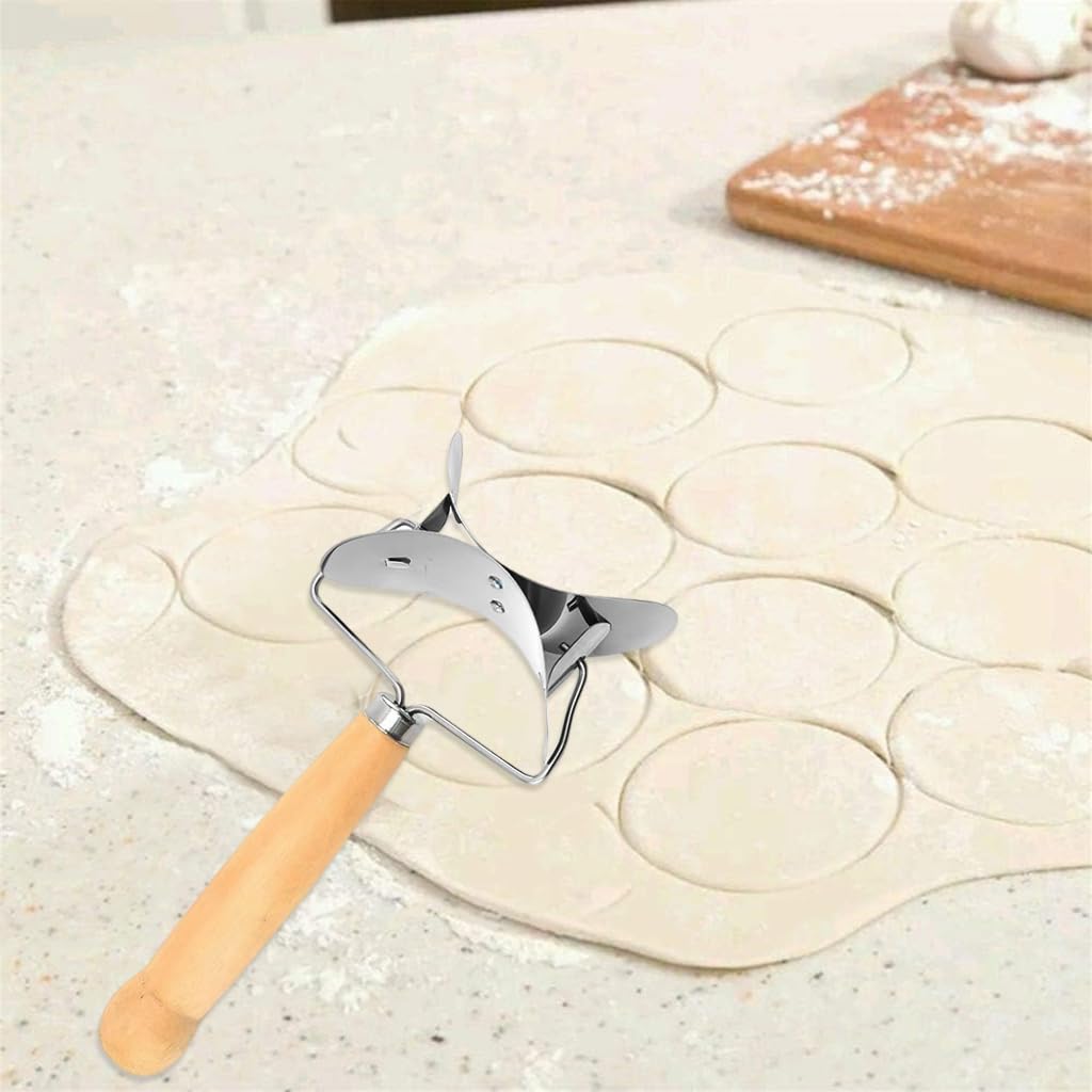 HASTHIP® Stainless Steel Rolling Pastry Cutter Dumpling Wrapper Circle Roller Ravioli Skin Dough Cutter Maker Cookie Cutter