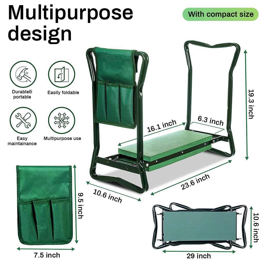 Optifit® 2 in 1 Folding Kneeling Stool with Tool Holder Bag, Portable Gardening Seat Carbon Steel Stool for Easy Gardening Work, Great Gift for Any Gardener