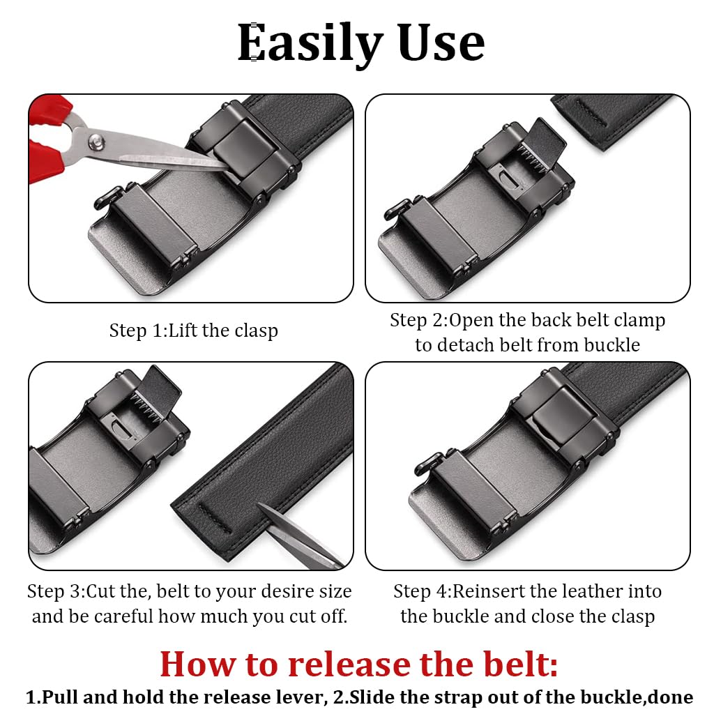 GUSTAVE Leather Belt for Men with Adjustable Metal Buckle 130cm Black | Gift Box Set