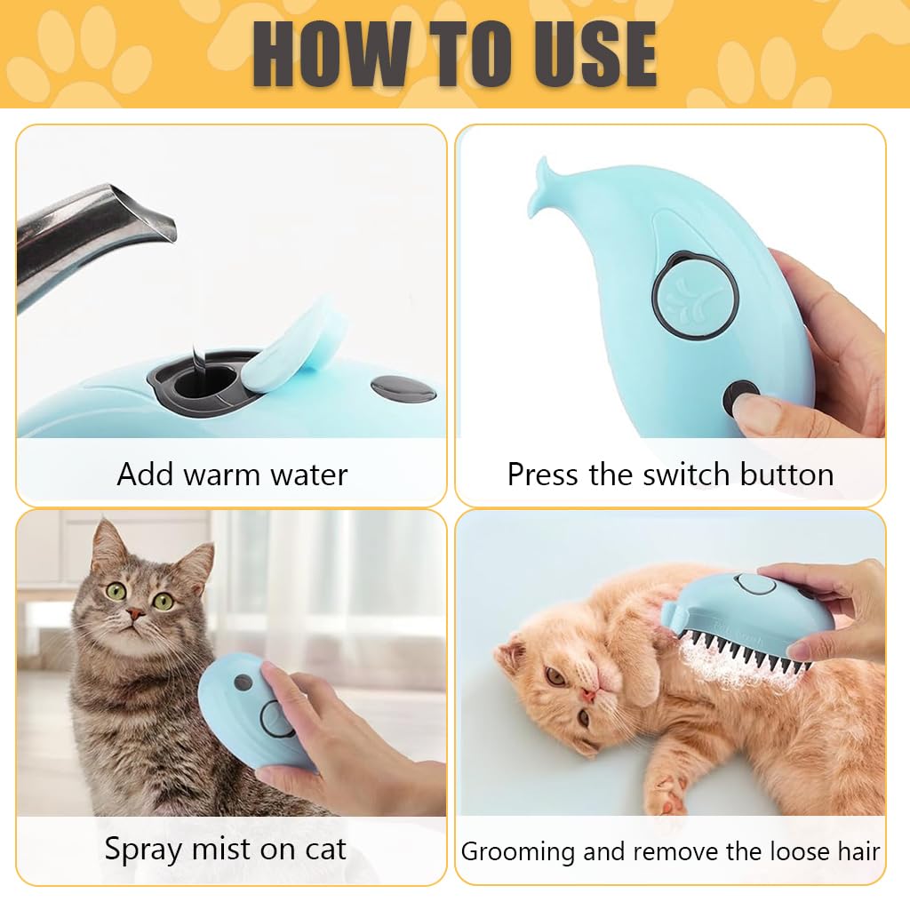 HASTHIP Electric Steam Brush for Dogs and Cats with Massage | USB Rechargeable Grooming Tool