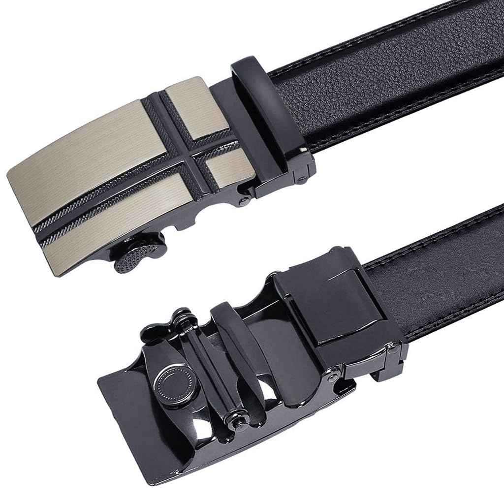 GUSTAVE Automatic Leather Belt for Men with Autolock Buckle 130 cm Length | Black