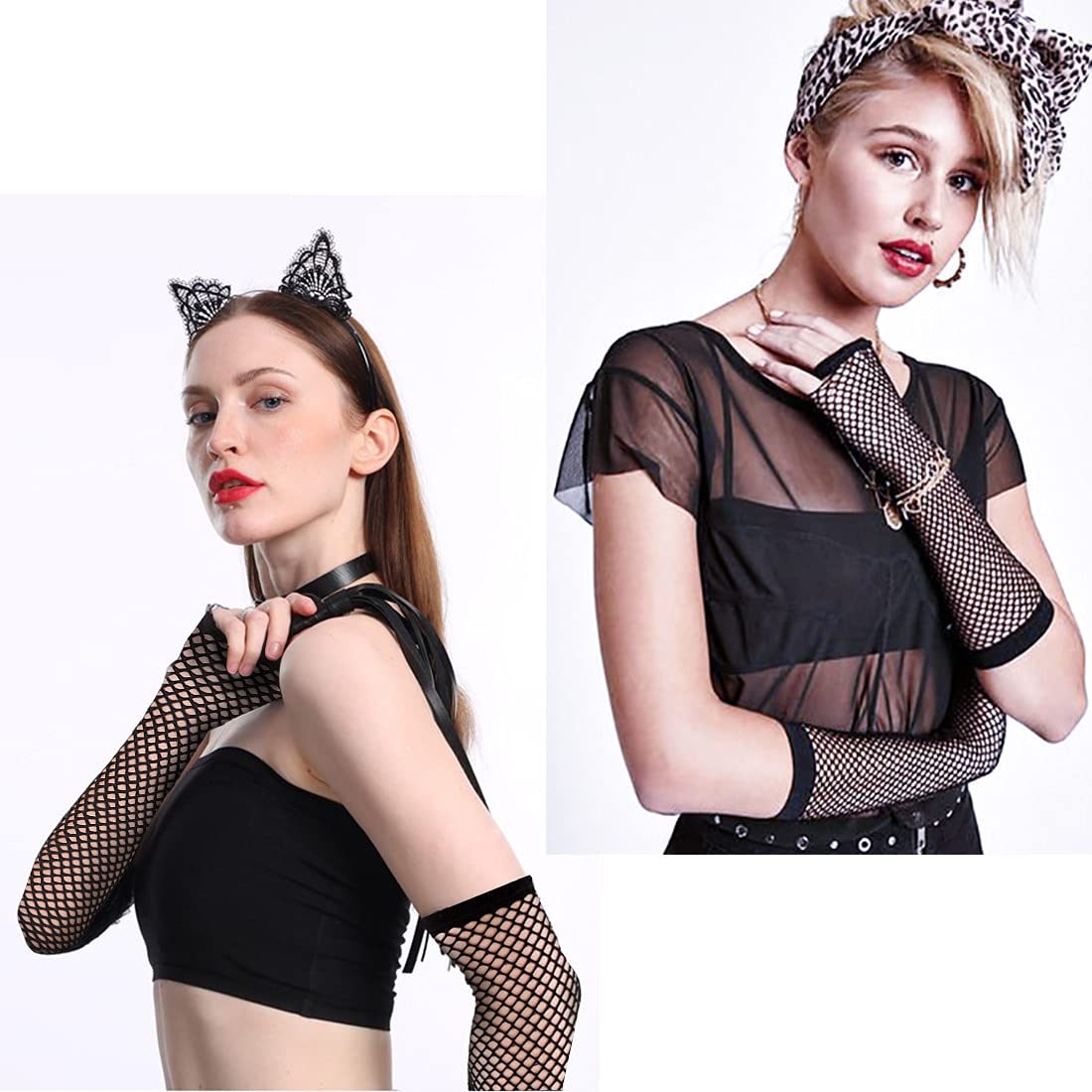 Zibuyu Fingerless Fishnet Gloves for 80s Party with Elastic Mesh Design 23cm–53cm Black