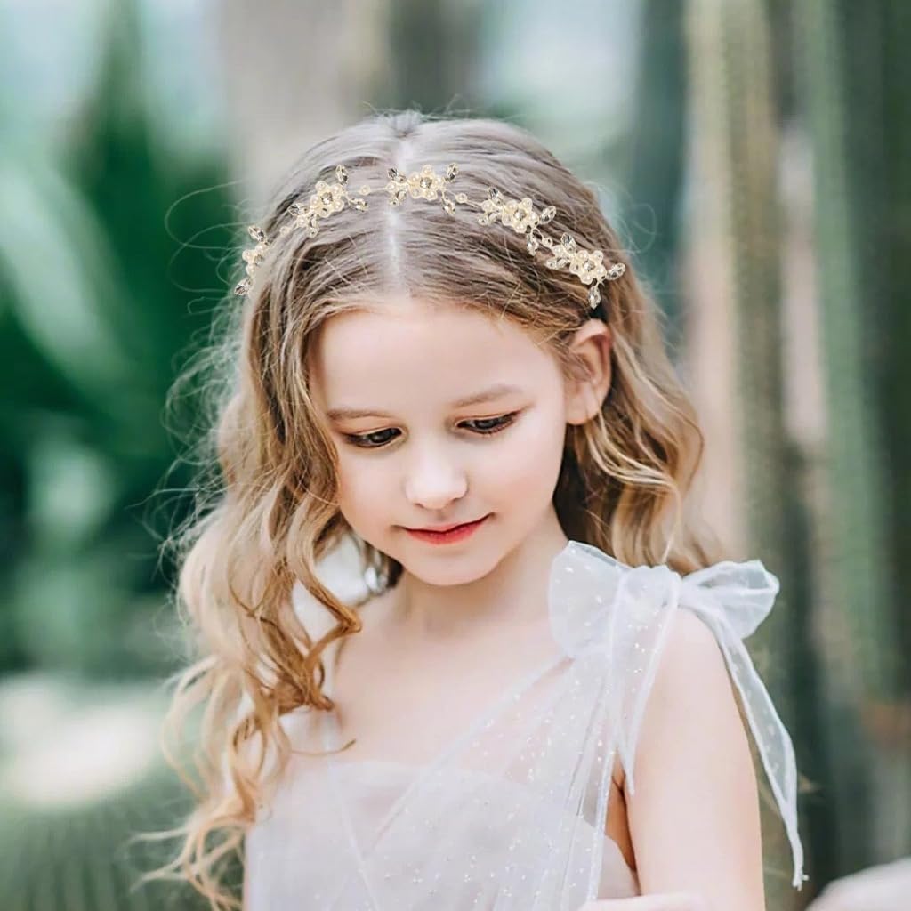 SANNIDHI Flower Crown Tiara for Bride and Girls 8+ featuring Pearls and Crystal Loops | Elegant Wedding Hair Accessory