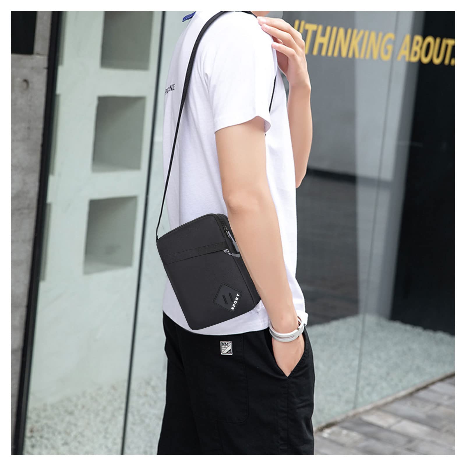 GUSTAVE Messenger Bag for Men with 2 Main Zipper Compartments and Waterproof Nylon | Classic Black 16×9×23 cm Crossbody for Office and Travel