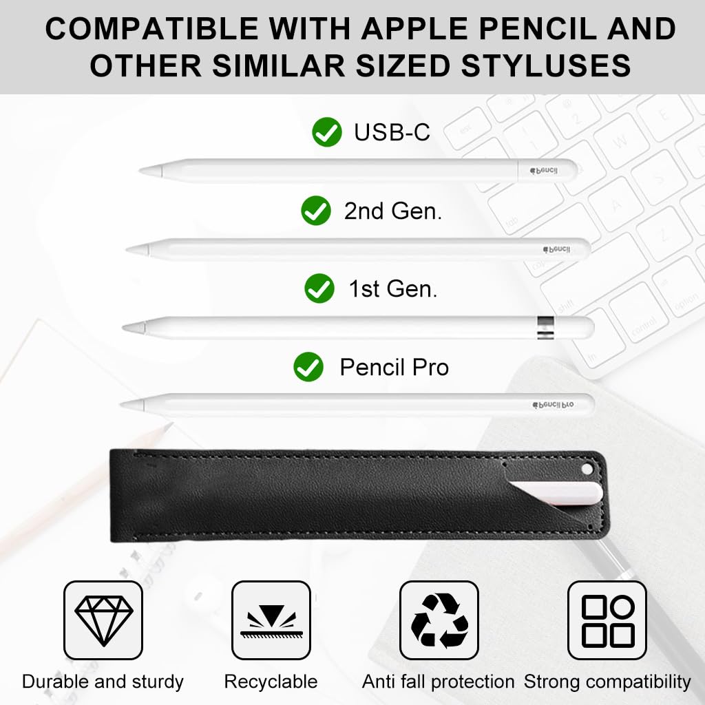 ZORBES Stylus Pen Cover for Apple Pencil with Metal Clasp Ring and Slotted Slash Open | 3.5x19.3 cm PU Leather Sleeve