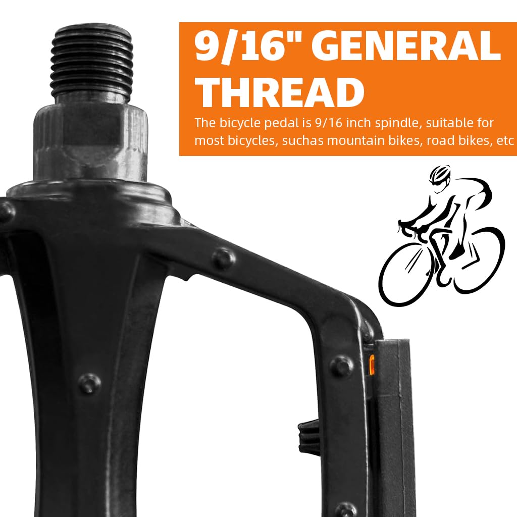 Proberos Bike Pedals for Adult Bikes with 1/2 and 9/16 Adapters featuring 360° Reflective Strips | Lightweight Aluminum Alloy