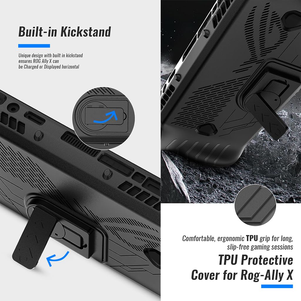 ZORBES Soft TPU Case for ROG Ally X with Folding Kickstand and Anti Slip Grip | Black Protective Cover