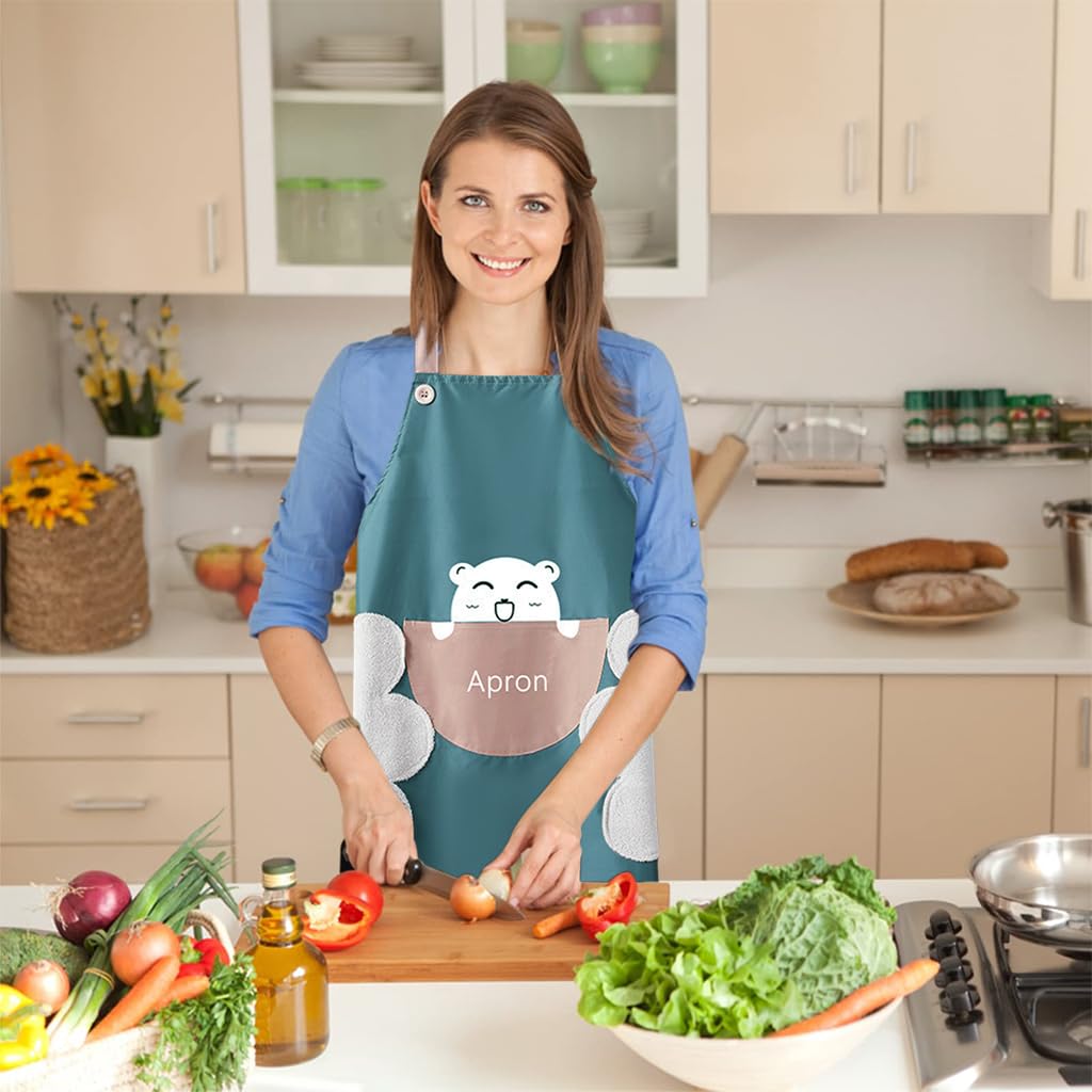 Zibuyu Kitchen Apron for Cooking with Coral Plush Hand Wiping Patches 27.56 in | Waterproof PVC for Women and Men