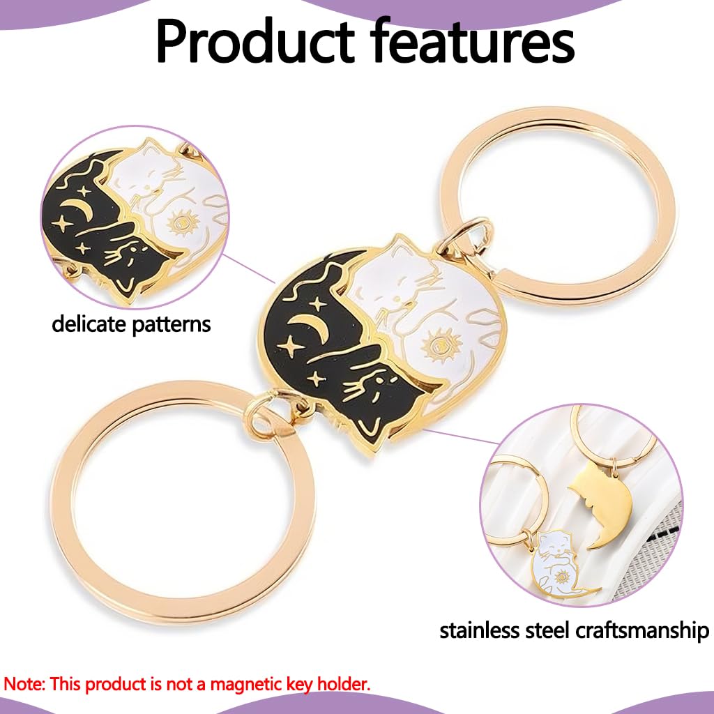 Zibuyu Cute Cat Anime Matching Keychains for Couples with Stainless Steel Charms | Gift for Anniversary and Long Distance Love