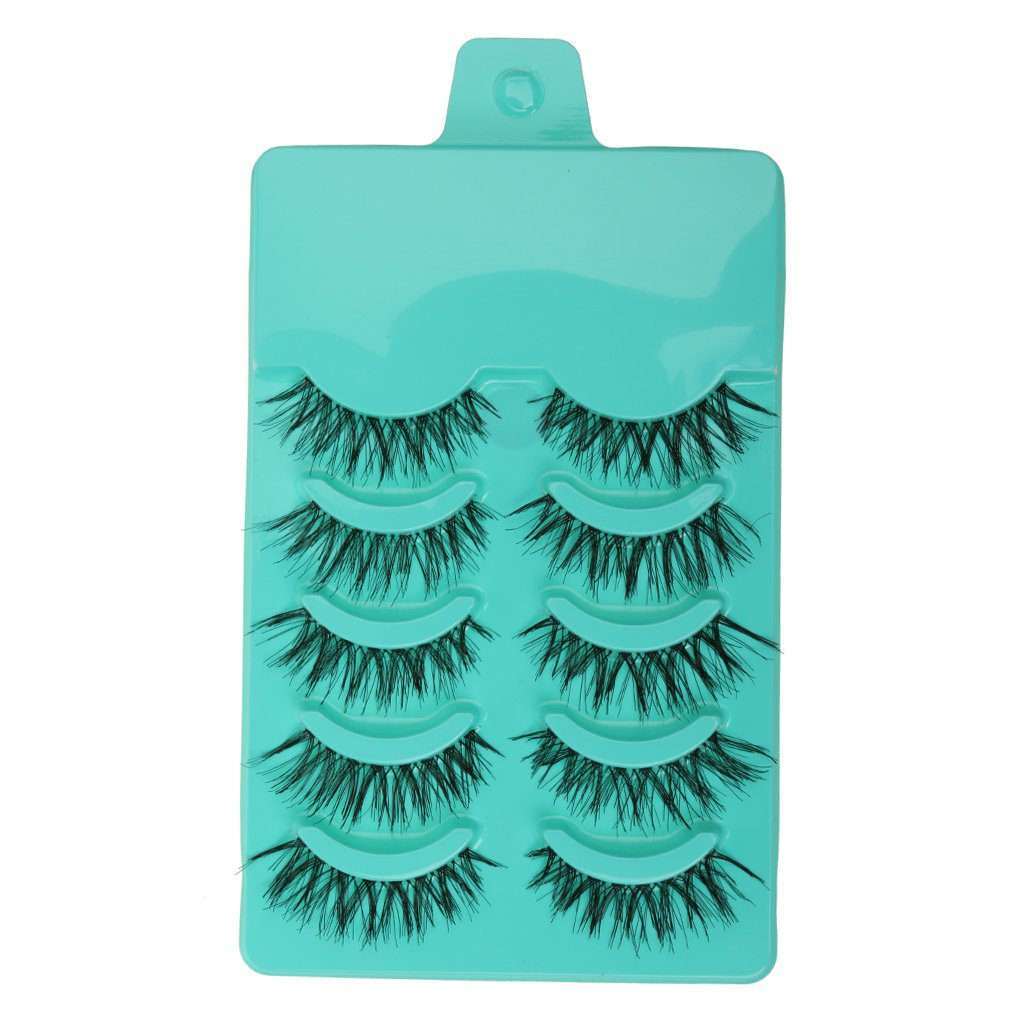 Supvox  Magideal Beauty Makeup Handmade Messy Cross Style False Eyelashes (Green) - Pack of 5 Pairs