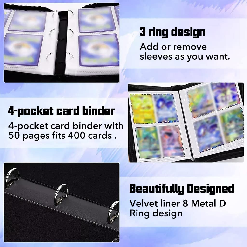 PATPAT® Poke-mon Binder, Poke-mon Cards Album for 400 Poke-mon Cards Cartoon Prints Zipper Bag Trading Card Binder Poke-mon Collection Cards Pack Bag Game Cards Case Gift for Kids - Mewtwo