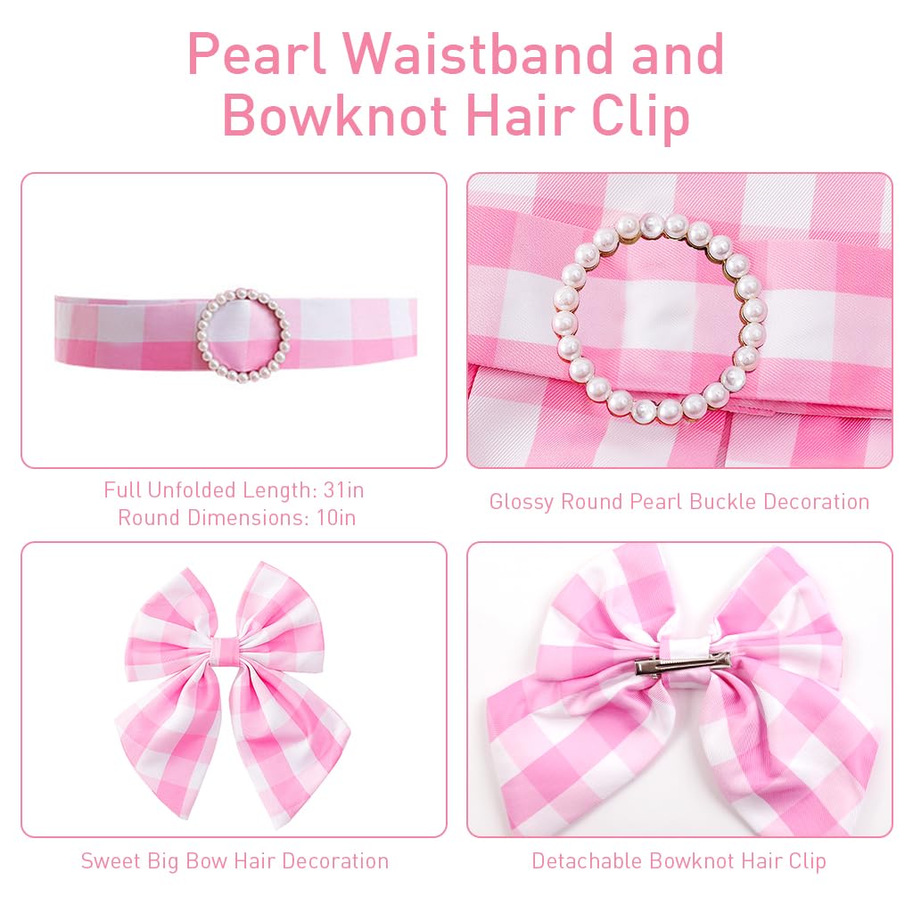 SNOWIE SOFT Girls Pink Cosplay Costume Dress with Belt and Bow for 110cm Kids | Polyester Cotton Movie Outfit