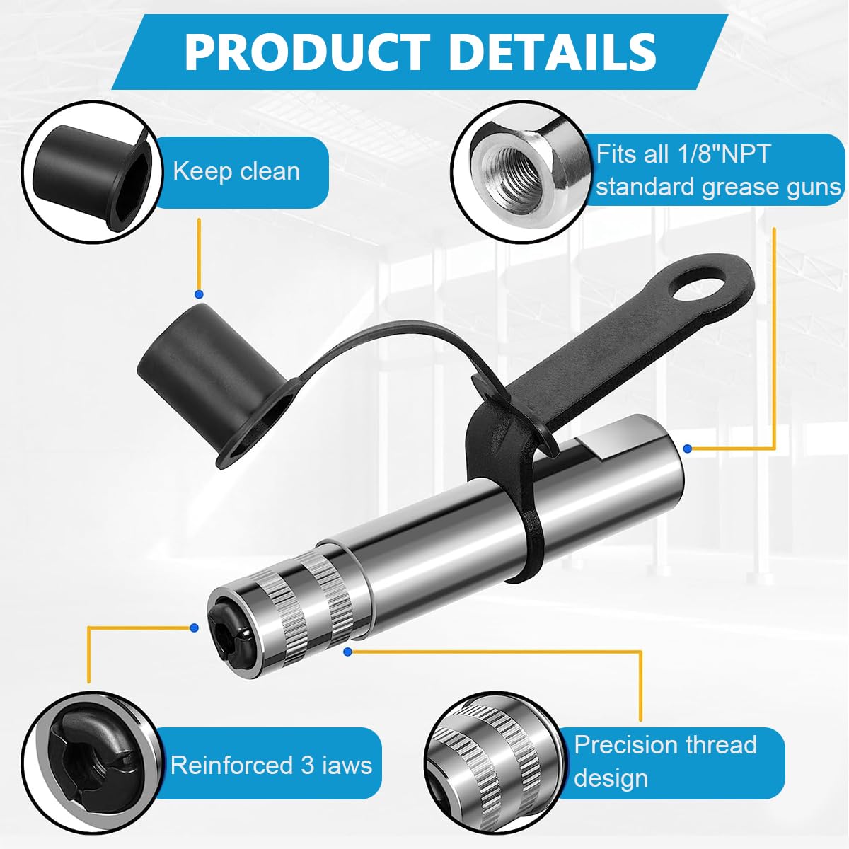 STHIRA Grease Gun Coupler for Machinery Maintenance featuring 10000 PSI Locking Jaws | 1/8 NPT Steel Quick Release Design