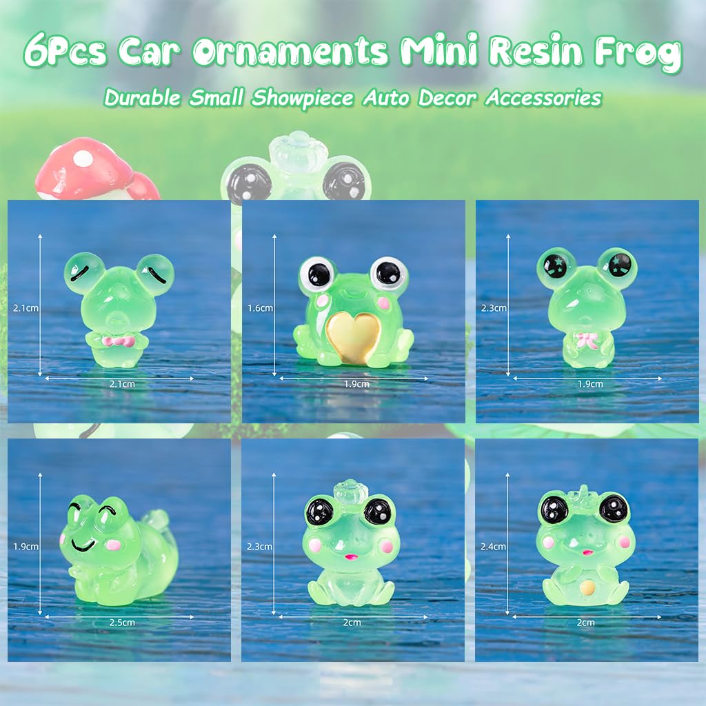 STHIRA Mini Resin Frog Figurines for Car Dashboard with Glow in the Dark Effect | Set of 6