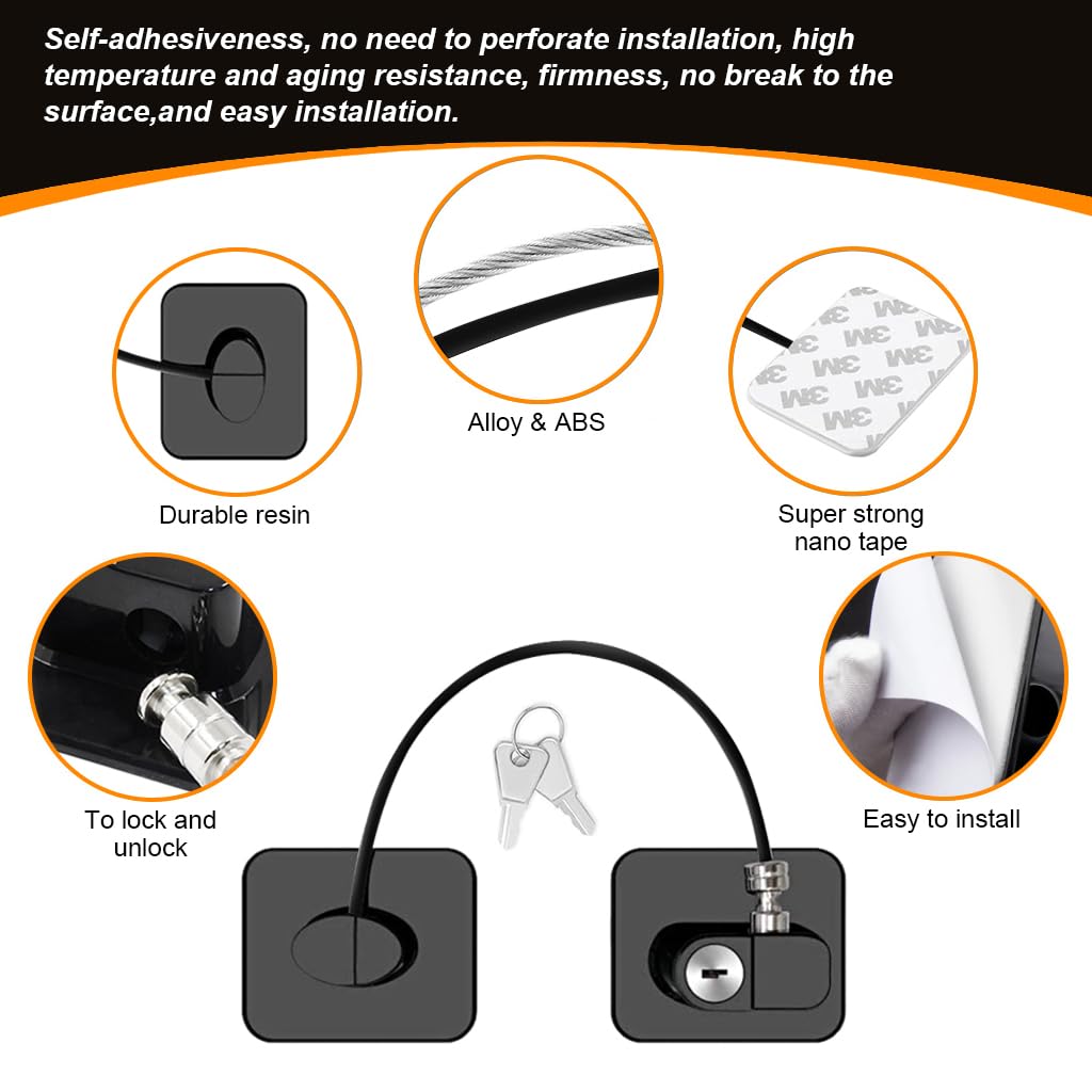 STHIRA Child Lock for Drawers and Refrigerator with Keyed Chain and Self Adhesive | 6PCS Black Stainless Steel Safety Device