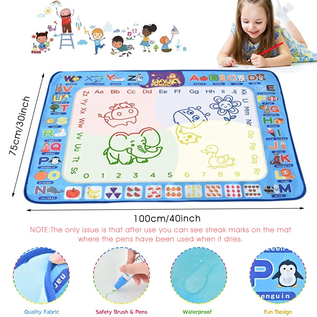 PATPAT® Water Doodle Mat 40 X 30 Inches Fruit Alphabet Magic Drawing with 3 Pens 8 Small EVA Template 4 Plastic 1 Roller Set Picture Album for Girls Boys Age 3-8 Birthday DIY Gifts