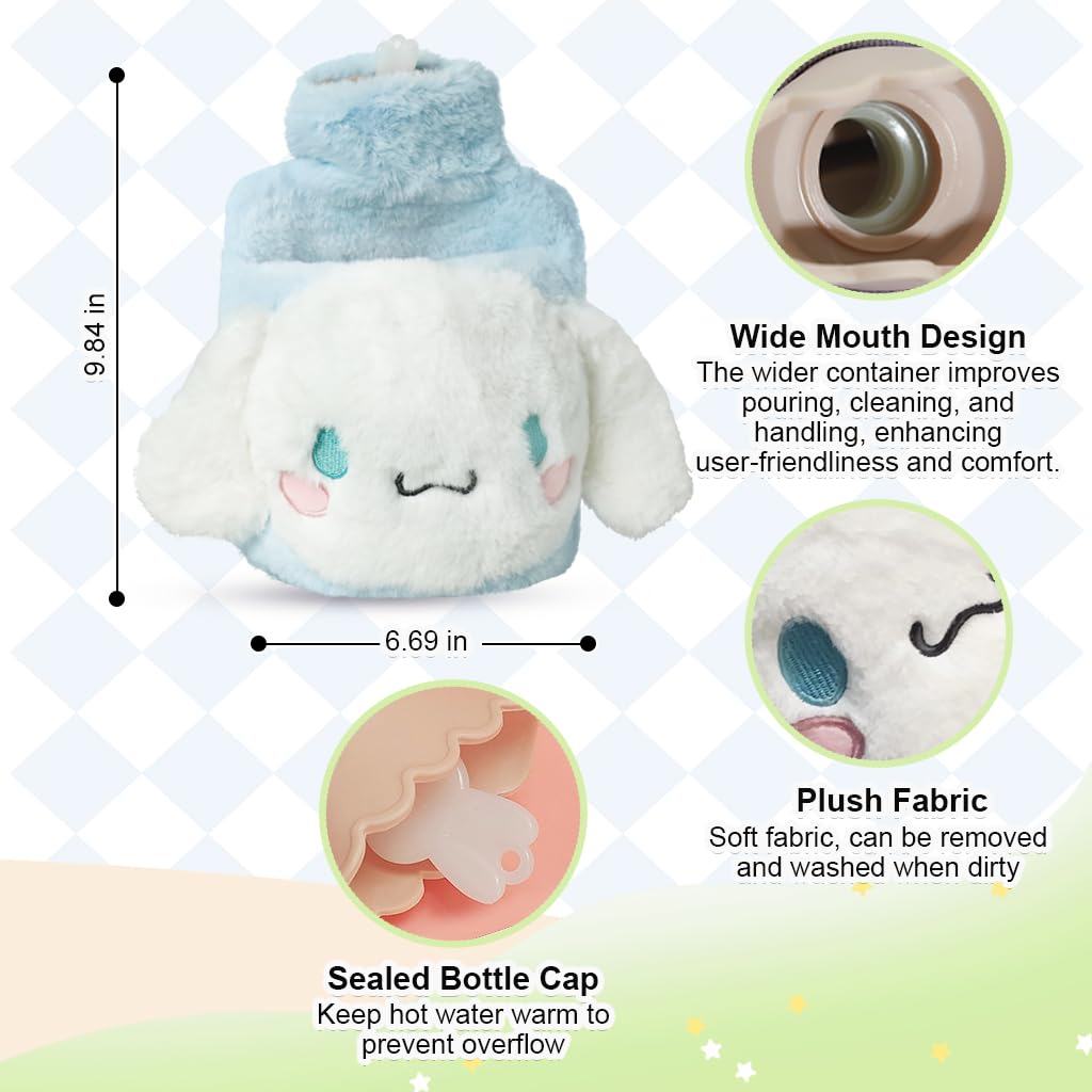 HANNEA Cinnamoroll Hot Water Bag for Period Pain Relief with 1000ml PVC Body and Screw Cap | Plush Cover for Warmth and Comfort