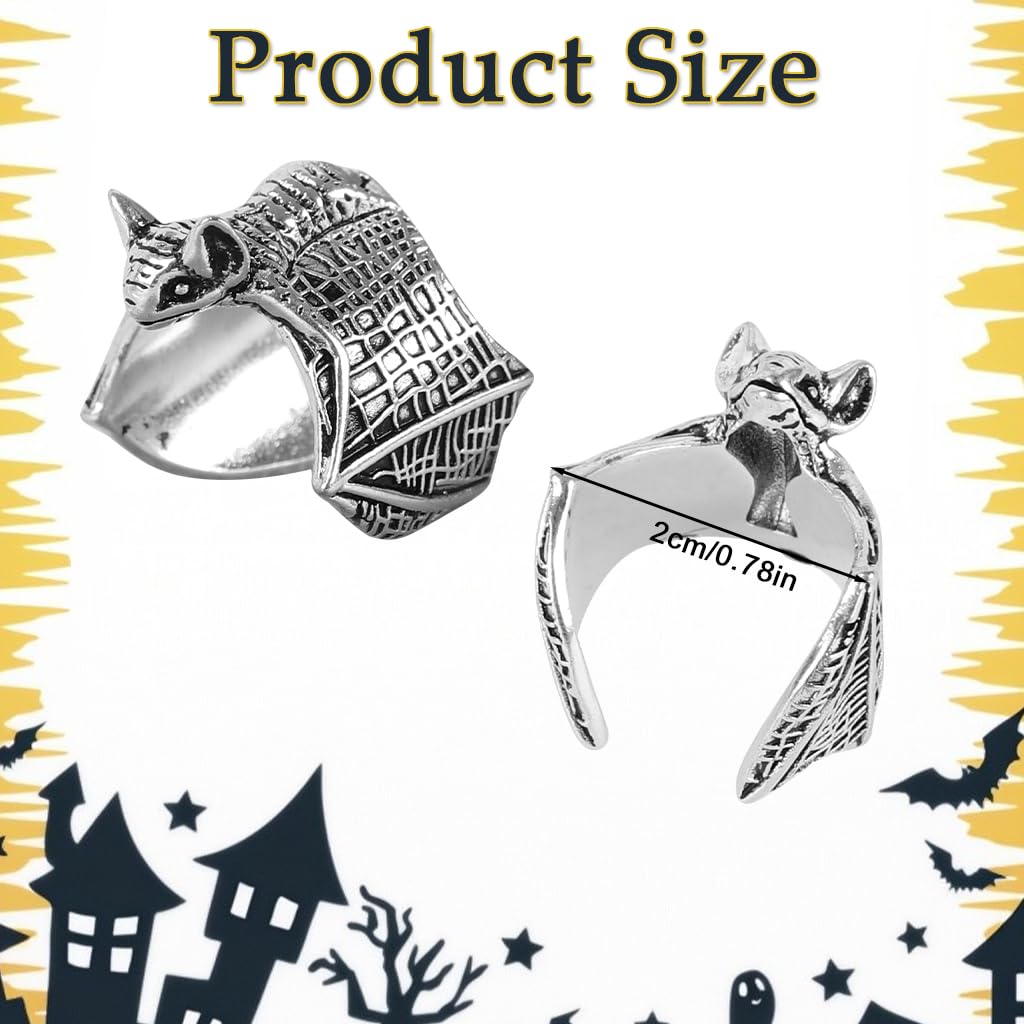 Zibuyu Vintage Bat Ring for Halloween featuring Adjustable Fit and Gothic Style | Unisex Costume Jewelry