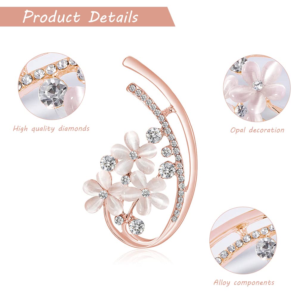 ZIBUYU Saree Brooch for Women featuring 3.1x5.3cm Opal Floral Design with Rhinestones | Elegant Pin for Sarees and Dresses