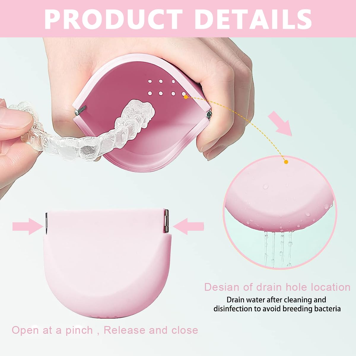 HANNEA Silicone Retainer Case for Aligners and Mouth Guards with Vent Holes | 90×75mm Food Grade Pink Pouch