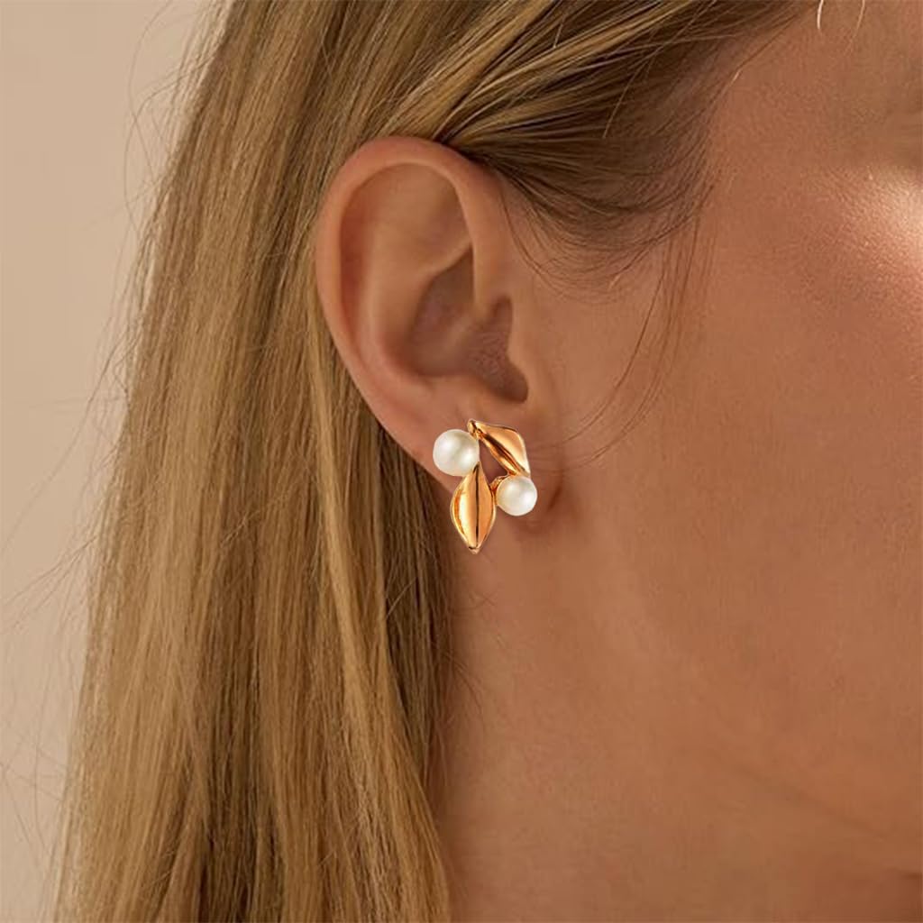 Zibuyu Necklace and Ear Studs Combo Set featuring Floral Pearl Design with Golden Finish | Elegant Women Jewelry Gift
