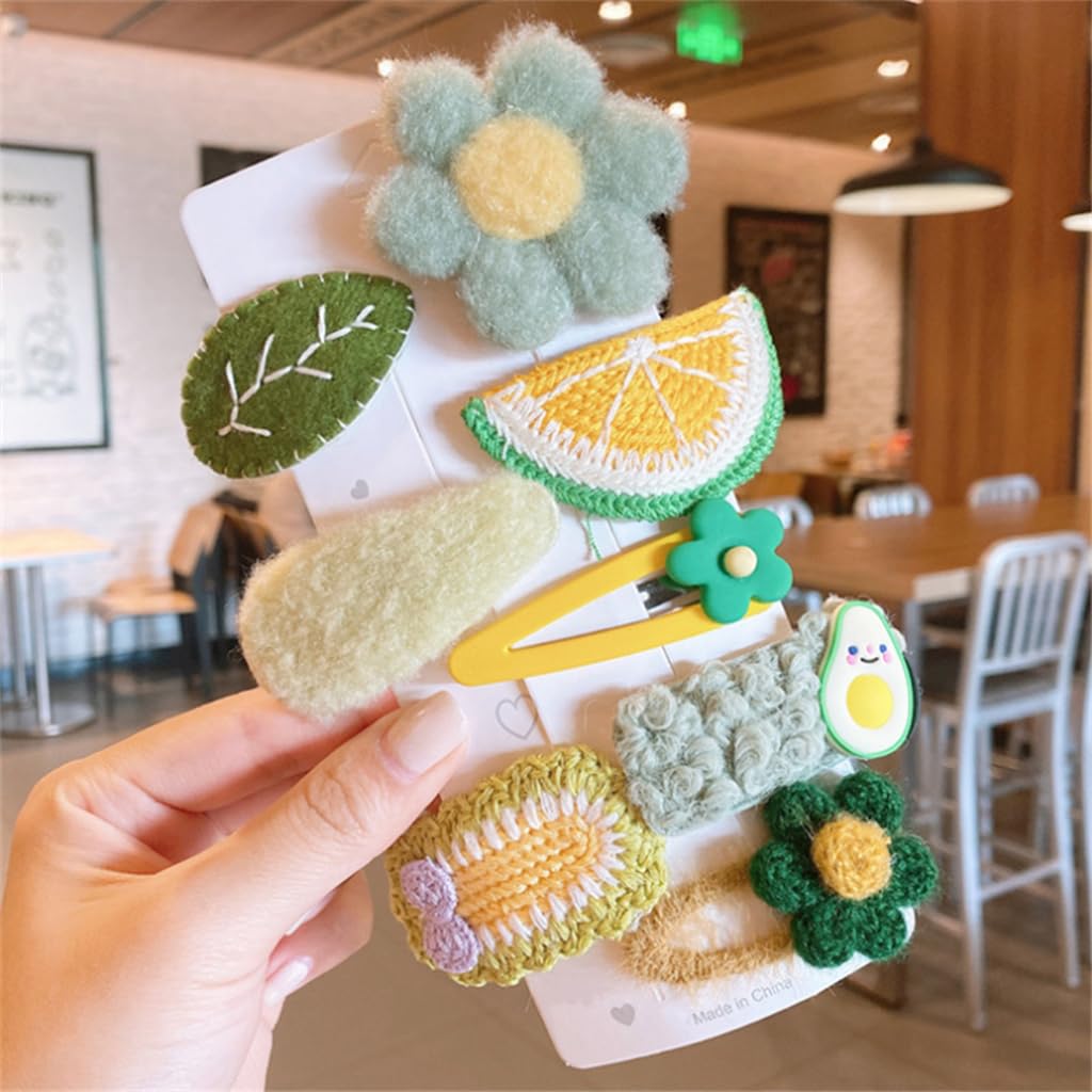 SANNIDHI Kawaii Girls Hair Clips for Kids with Handmade Crochet Cartoon Design | 35 Pcs Set