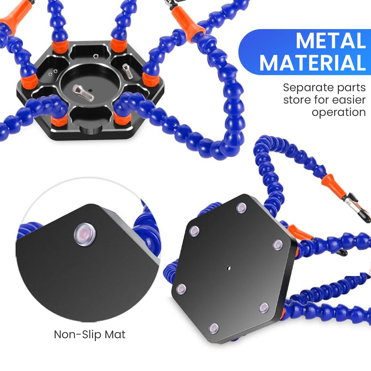 Serplex® Soldering Station with Six Flexible Arms Metal Base, Soldering Helping Hands with 6 Flexible Alligator Clip Arms Soldering Tool 6 Soldering Aid Vise for Soldering, Assembly, Repair, Crafts