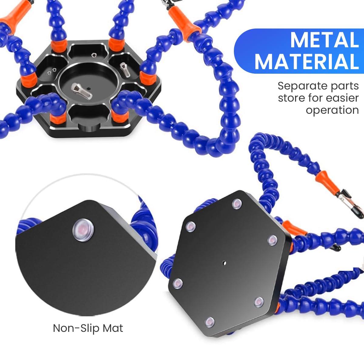 Serplex Soldering Station for Assembly and Repair with 6 Flexible Arms Metal Base | Helping Hands Tool for Crafts and Electronics