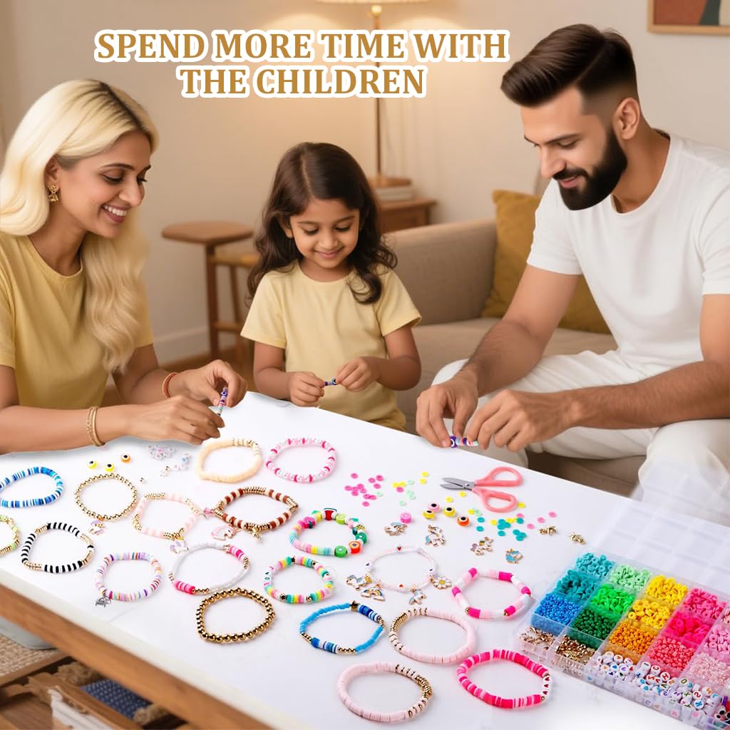 SANNIDHI Clay Beads Kit for Bracelet Making with 24 Grid Organizer and Charms | DIY Jewelry Set for Kids and Adults