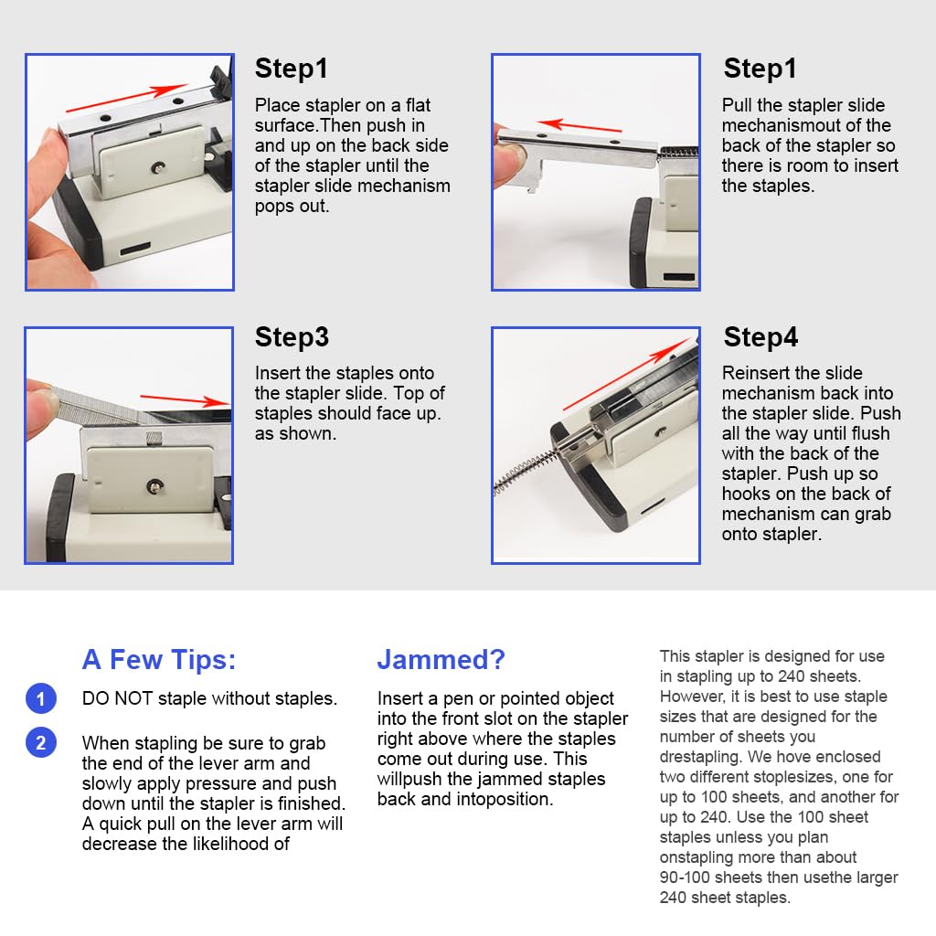 Climberty® Heavy Duty Stapler, 240 Sheet Capacity, 1000 Staples Included, Versatile for 8mm-24mm Lengths, All Metal Design for Durability