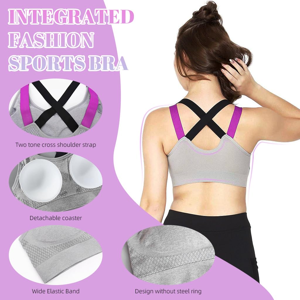 PALAY Sports Bra for Women High Impact with Cross Back Straps and Quick Dry Fabric | Padded Support for Running and Yoga