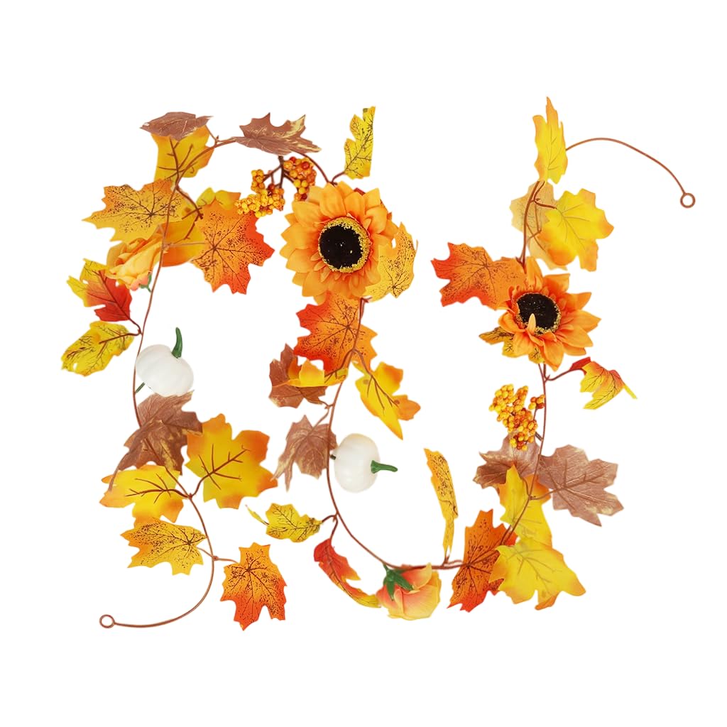 HASTHIP Autumn Maple Leaf Pumpkin Garland for Home Decor with Berries 2M 6.5FT | Fall Thanksgiving and Halloween Decoration