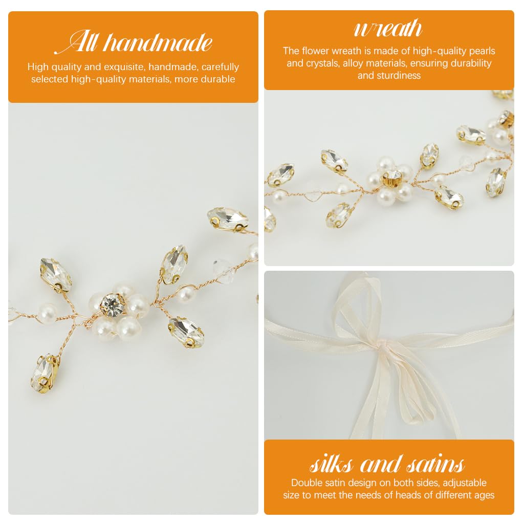 SANNIDHI Flower Crown Tiara for Bride and Girls 8+ featuring Pearls and Crystal Loops | Elegant Wedding Hair Accessory