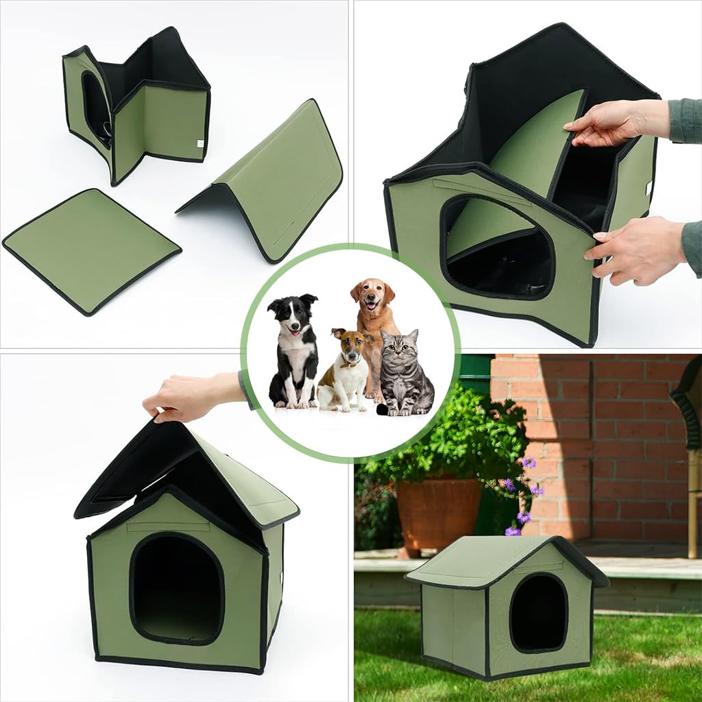 Qpets® Dog House Outdoor Waterproof, Dog House for Medium dog, Stray Cats Dogs Shelter, Rainproof and Insulated Pets Tent, Folding Assemble Pet House, Removable Garden Bed Cage