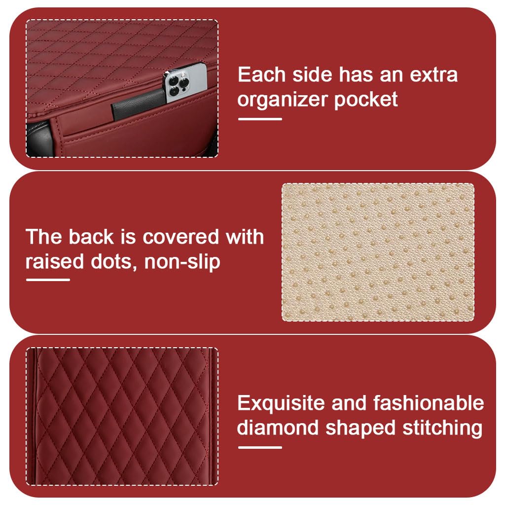 STHIRA Car Armrest Cushion for Comfort and Protection with Dual Mobile Pockets | PU Leather Universal Fit