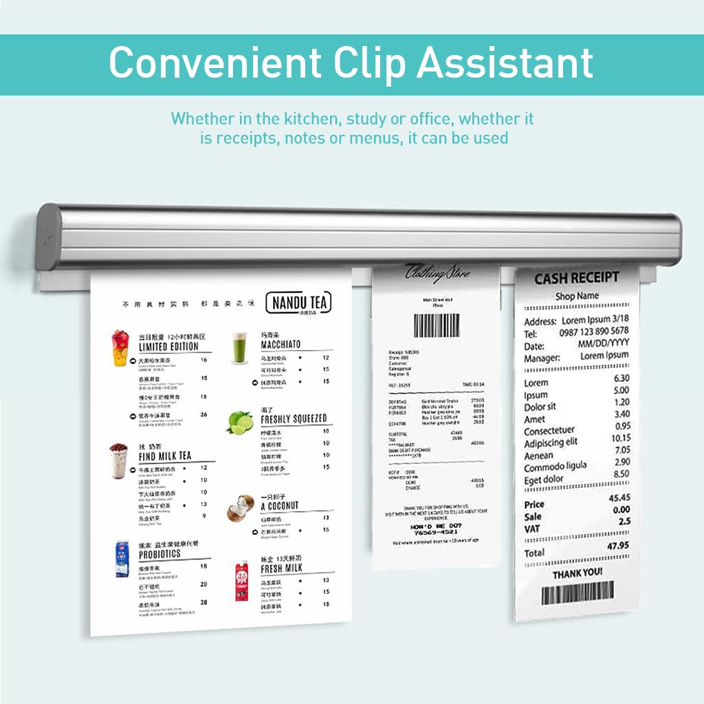 HASTHIP Ticket Holder for Restaurants with 19.6 in Aluminum Alloy Rail and Adhesive Backing | Order and Receipt Organizer for Kitchens and Cafes