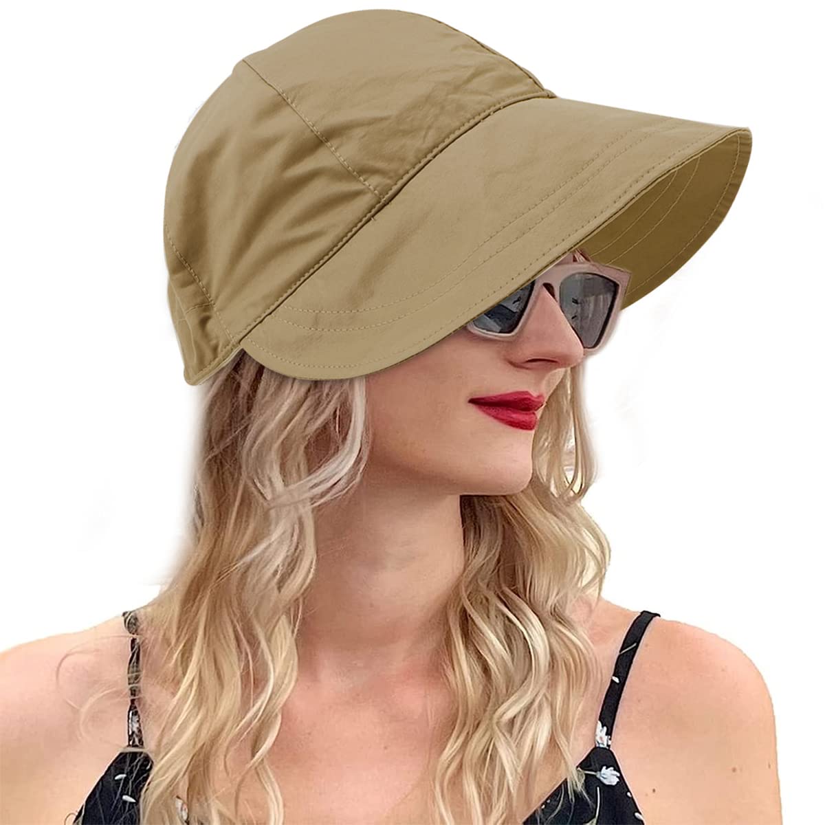 PALAY® Bucket Hat for Women Sun Protection Wide Brim Beach Hat Sun Hats for Women, Fashion Lightweight Quick Dry Summer Cap - Adjustable Drawstring Closure, Khaki