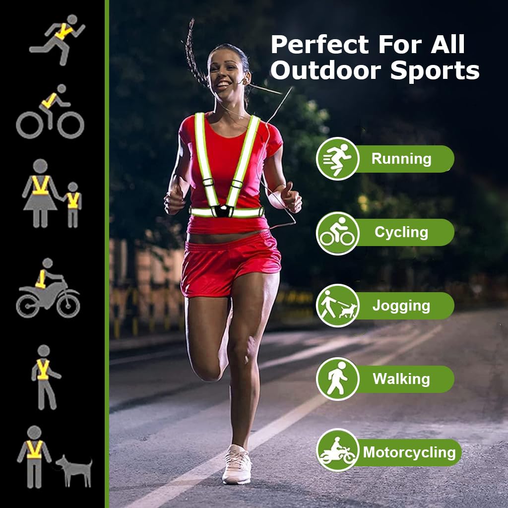 Serplex® Safety Vest Reflective Vest Arm Band Set Night Running Green Reflective Vest with Reflective Waist Belt & 2 Arm Band for Cycling, Running, Working, Adjustable Safety Vest for Men Women