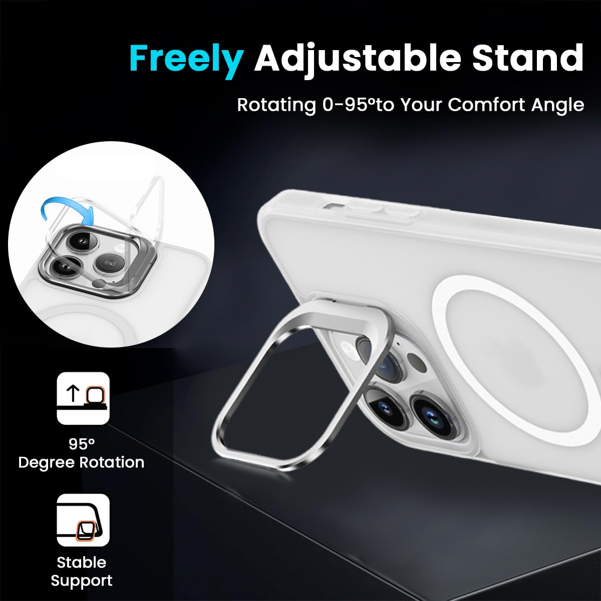 ZORBES Back Case Cover for iPhone 16 Pro Max with Magnetic Lock and Foldable Camera Stand | Shockproof Matte PC and TPU Design