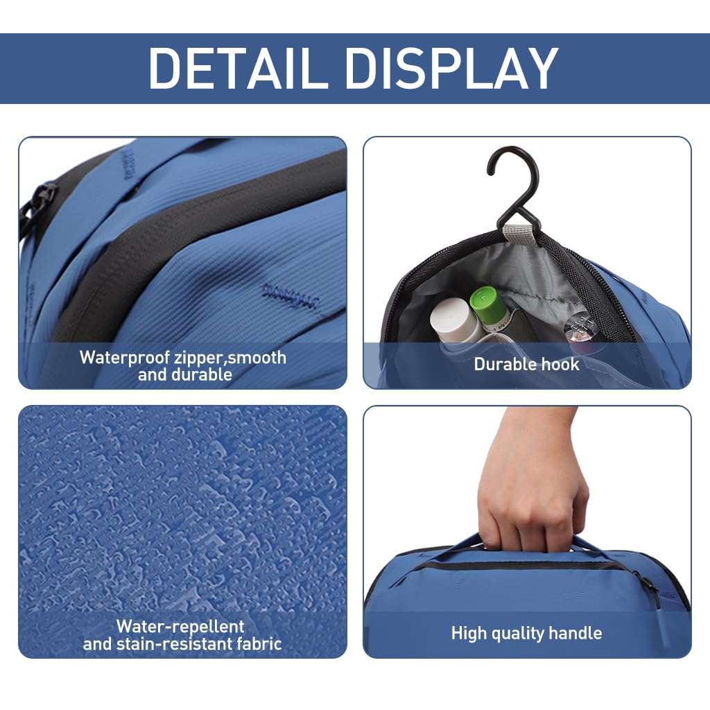 ZIBUYU Travel Bag for Toiletries with Waterproof Zipper and Hanging Hook | Nylon 27×10.5×16 cm Organizer for Men and Women