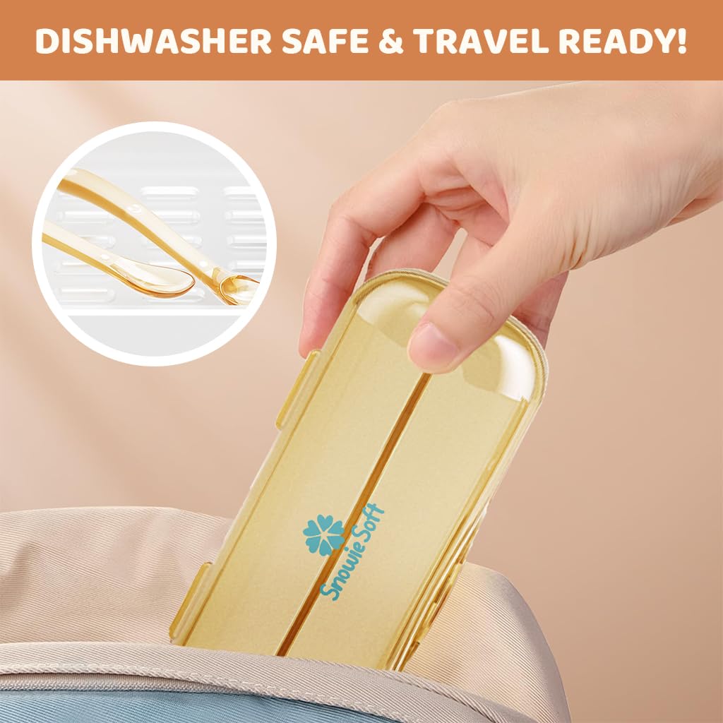 SNOWIE SOFT Silicone Baby Feeding Spoon Set for 0–12 Months with 30° and 70° Curved Tips | Includes Storage Case