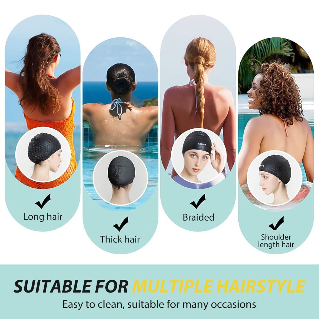 Proberos Swimming Cap for Men and Women with Silicone Fit for 55–60 cm Heads | Black Waterproof Hair Protection