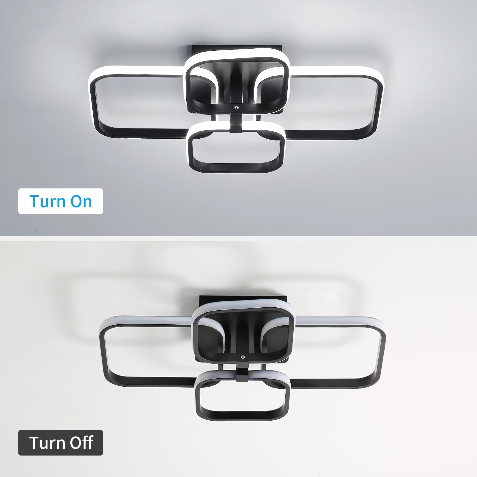 ELEPHANTBOAT Chandelier Lights for Ceiling with 3 Color LED and Remote Control | 58x45x12cm Black Acrylic Flush Mount