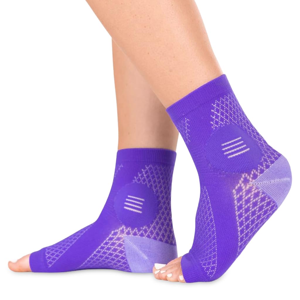 HANNEA® 1Pair Ankle Compression Sleeve, Compression Socks for Plantar Fasciitis, Achilles Tendonitis Relief, Open-Toe Foot Sleeves for Men and Women for Foot Swelling, Fatigue & Sprain, L(Purple)