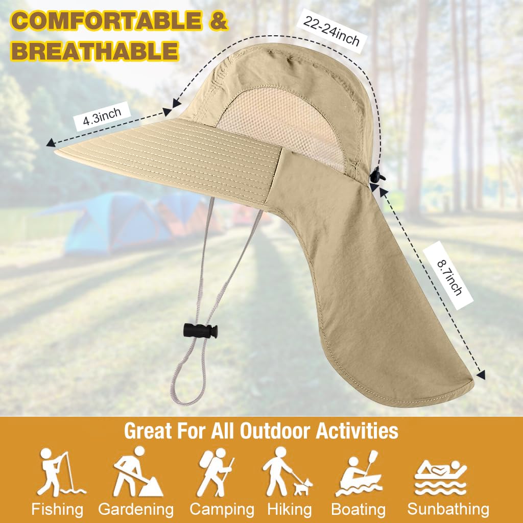 GUSTAVE® Ultra-Light Sun Hat for Women With Wide Brim & Neck Flap, UPF 50+ Protection, Adjustable Chin Strap, Breathable Side Mesh - Perfect For Hiking, Fishing & Gardening, Fits 22-24