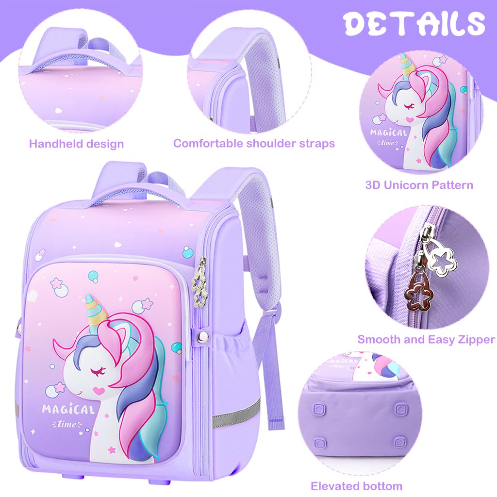 PALAY® School Backpack for Girls Cartoon Unicorn School Backpack for Girls Double Layer Waterproof Primary Students Backpack Burden-relief School Backpack for Girls 6-8 Years Old Birthday Gift