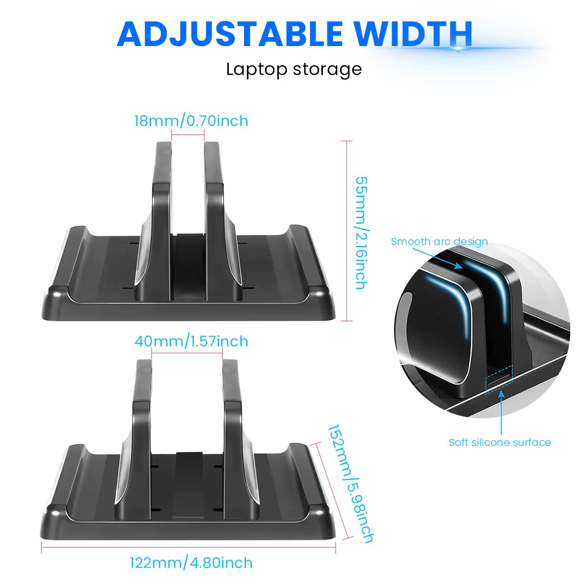 Verilux Adjustable Vertical Laptop Stand for Desk with 1.84 cm Slot Width and ABS Build