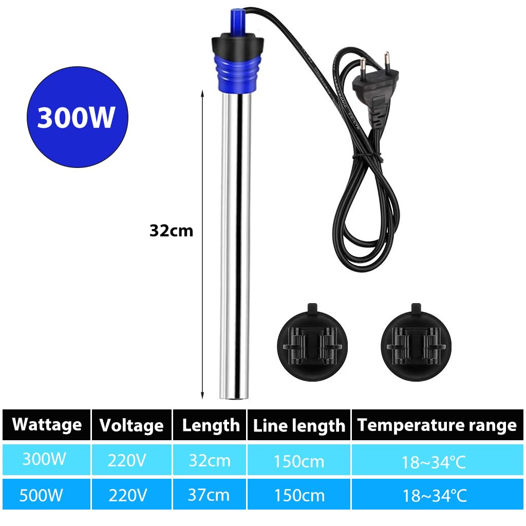 Qpets® 300W Aquarium Fish Tank Heater 12.5 Inhces Stainless Aquarium Fish Tank Heater 18-34 Degree Adjustable Safety Under Water Aquarium Heater for Fresh Water Fish Tank