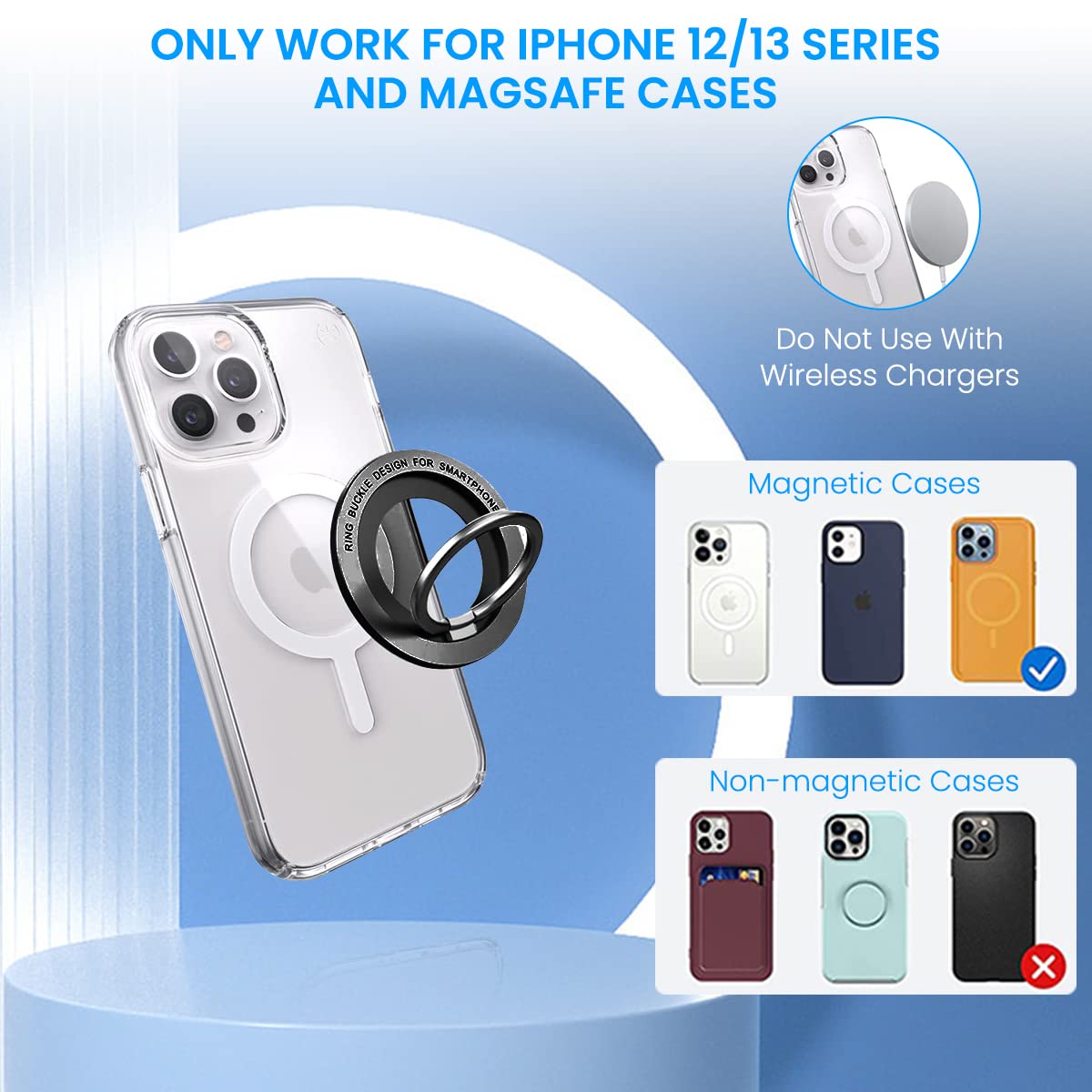 ZORBES Magnetic Phone Ring Holder for iPhone 16 15 14 Series with 2.2 lb Magnetic Force | 2 in 1 Grip and Stand