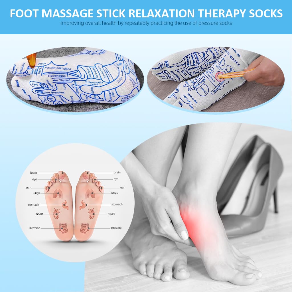 HANNEA® Reflexology Socks with Amber Acupuncture Point Massage Stick Reflexology Ankle Socks for Trigger Point Massage Women Therapeutic Socks for Relaxation